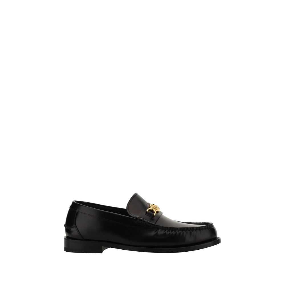 Versace Black Calf Leather Slip-On Loafers