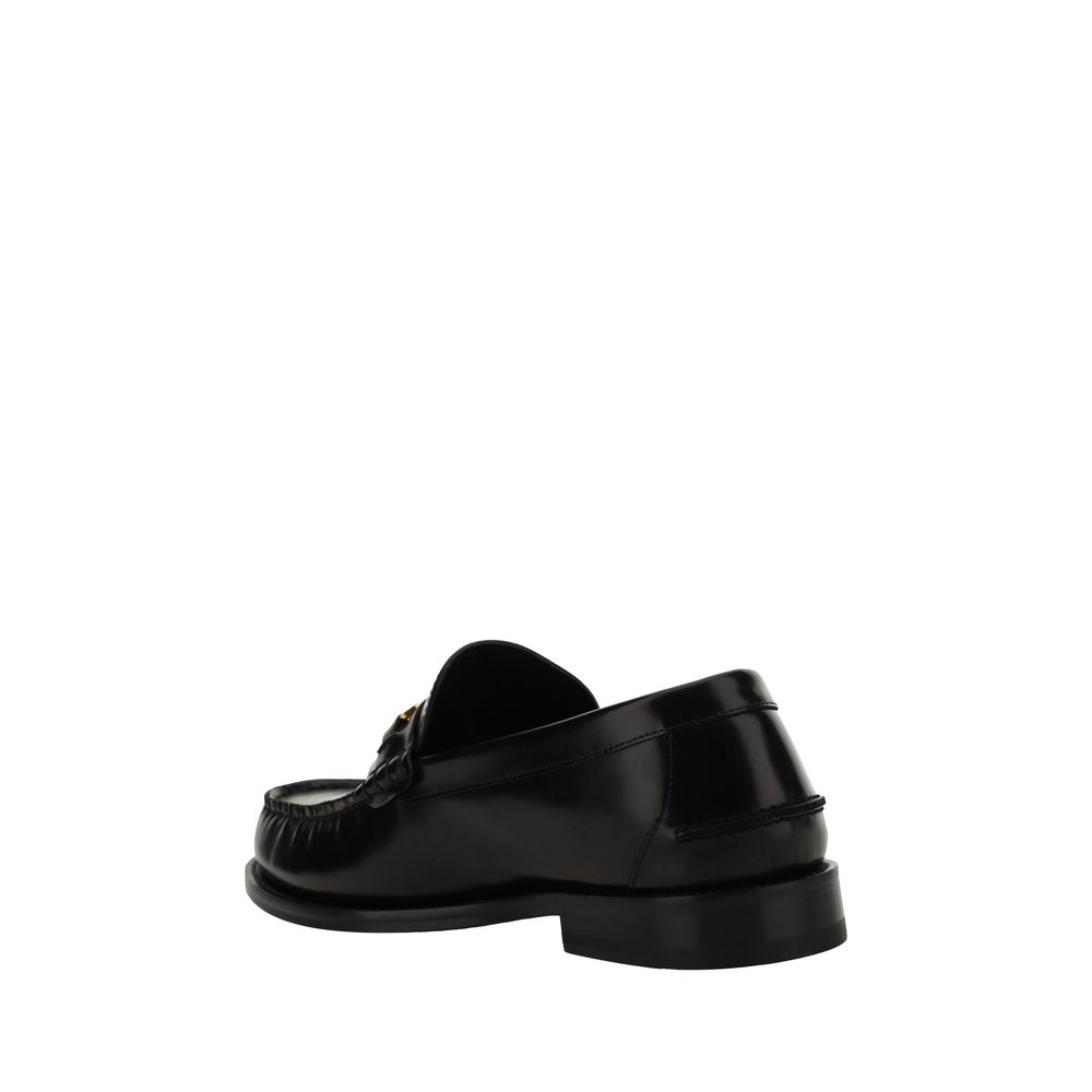 Versace Black Calf Leather Slip-On Loafers