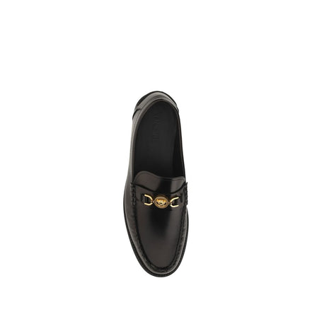 Versace Black Calf Leather Slip-On Loafers