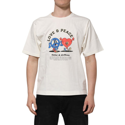 T-shirt girocollo in cotone da uomo Dolce & Gabbana "Love Peace" bianca