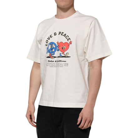 T-shirt girocollo in cotone da uomo Dolce & Gabbana "Love Peace" bianca