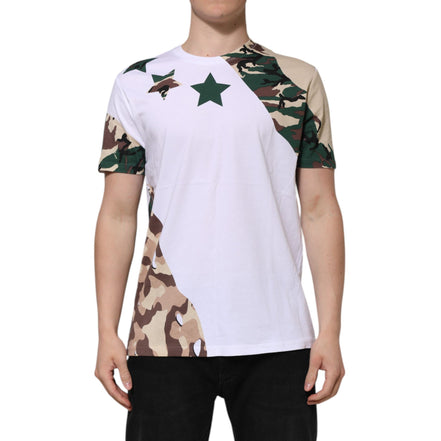 Dolce & Gabbana White Camouflage Cotton Crew Neck T-shirt