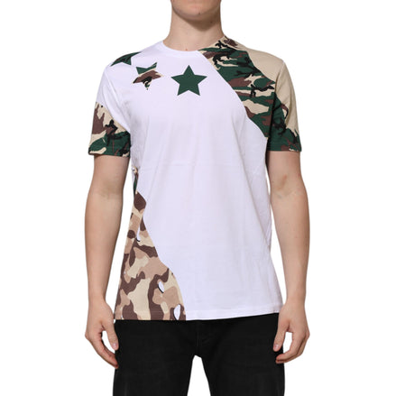Dolce & Gabbana White Camouflage Cotton Crew Neck T-shirt