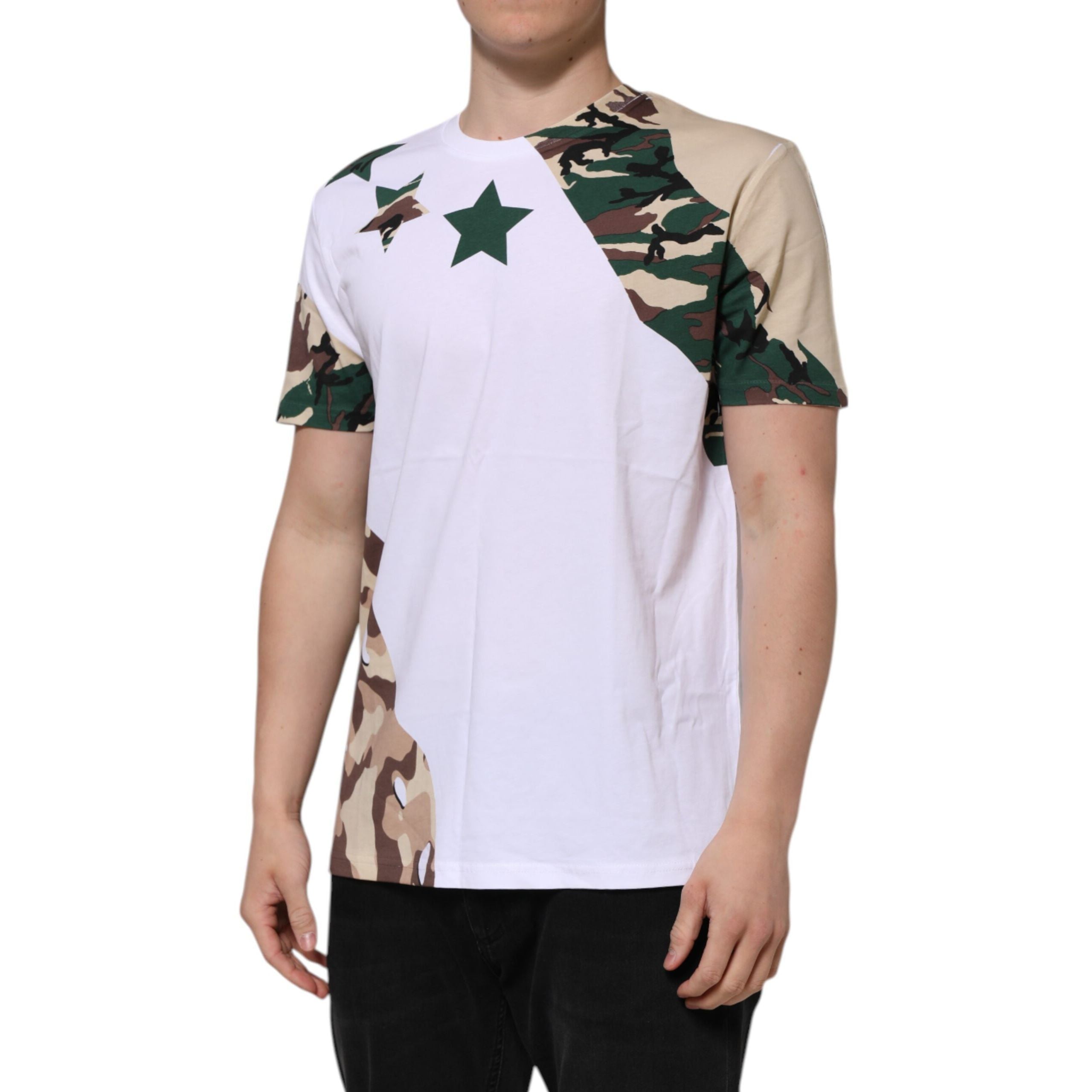 Dolce & Gabbana White Camouflage Cotton Crew Neck T-shirt