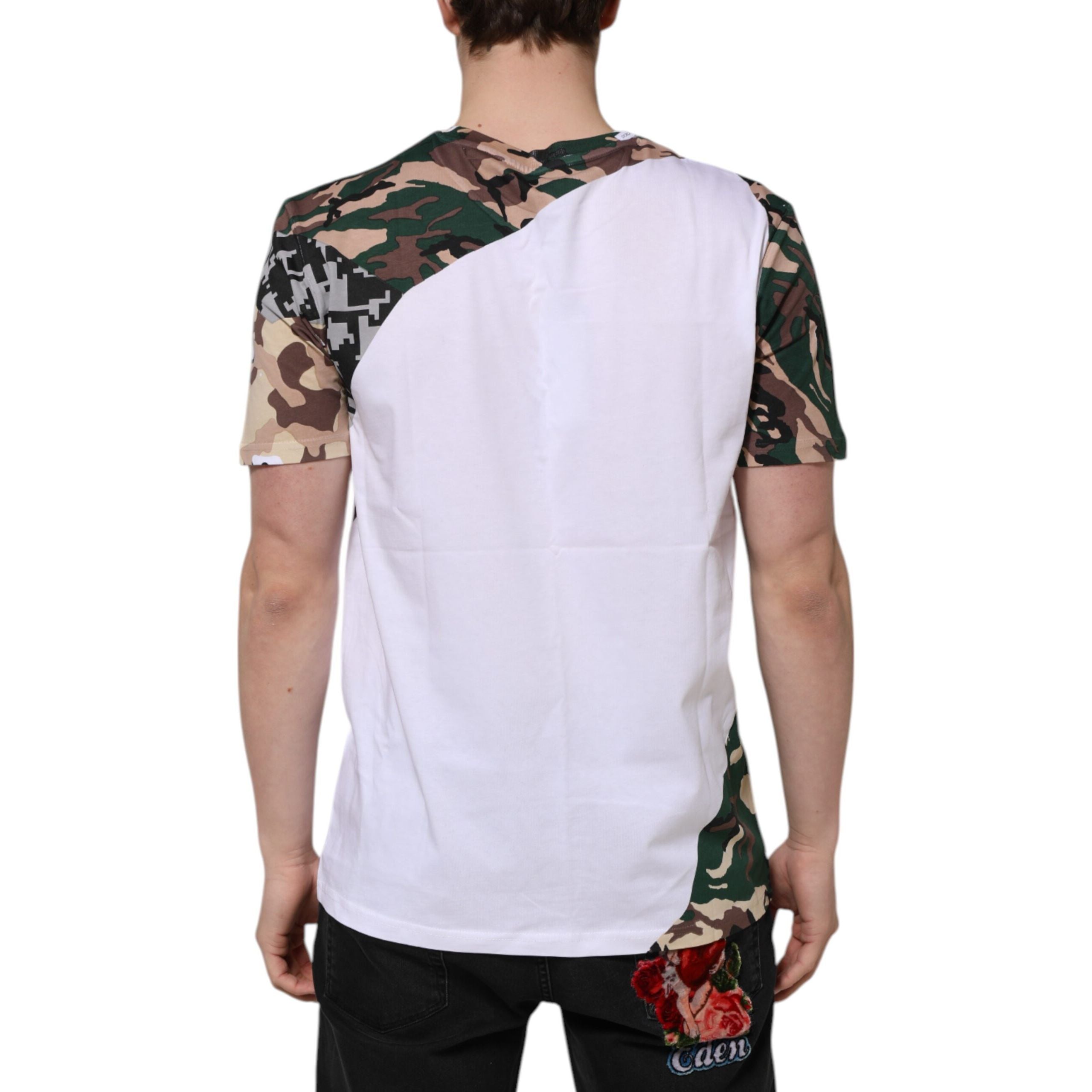 Dolce & Gabbana White Camouflage Cotton Crew Neck T-shirt