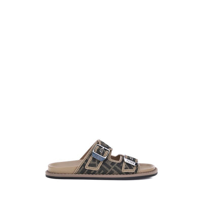Sandali piatti Fendi in pelle di vitello marrone Bos Taurus