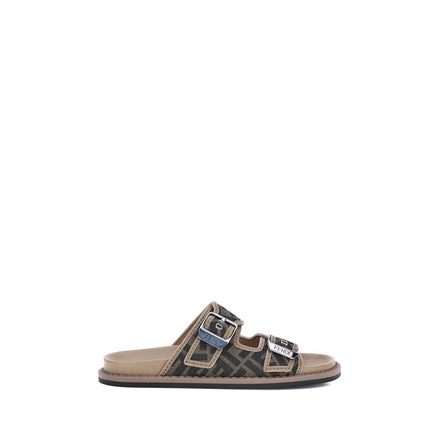 Sandali piatti Fendi in pelle di vitello marrone Bos Taurus