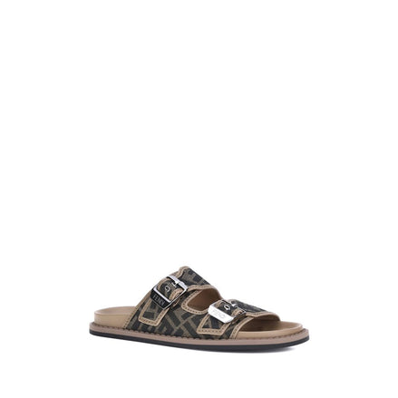 Sandali piatti Fendi in pelle di vitello marrone Bos Taurus