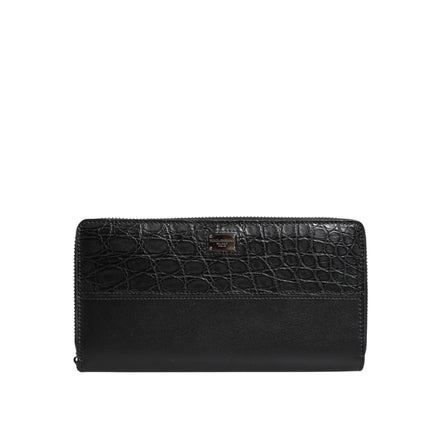 Dolce & Gabbana Black Leather Logo Zip-Around Continental Wallet