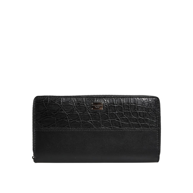 Dolce & Gabbana Black Leather Logo Zip-Around Continental Wallet