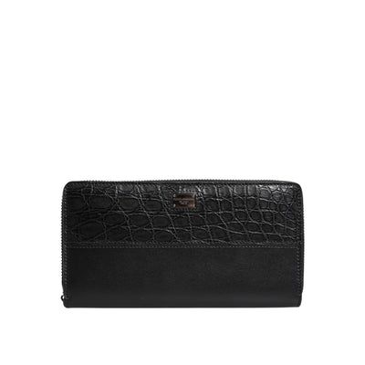 Portafoglio continentale Dolce & Gabbana con cerniera, placca logo in pelle nera