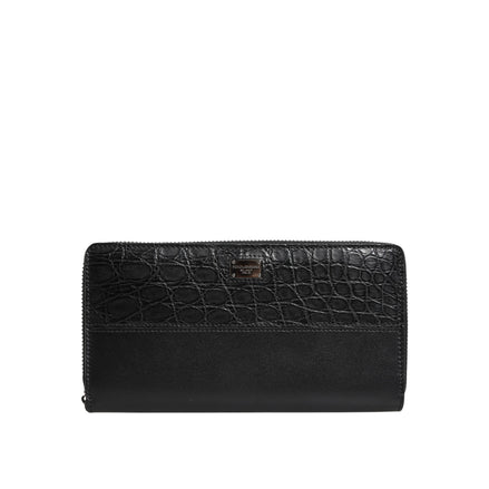 Dolce & Gabbana Black Leather Logo Zip-Around Continental Wallet