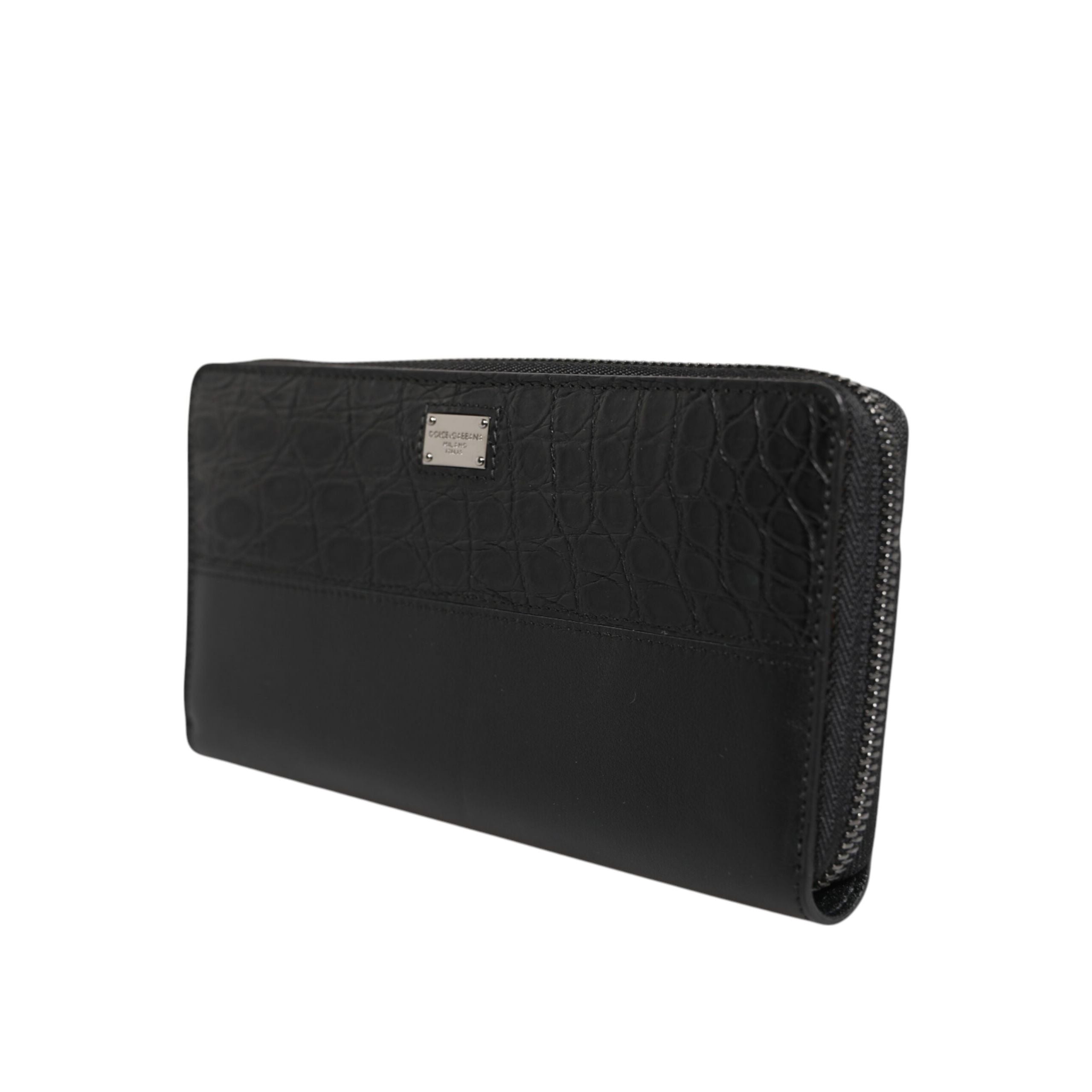 Dolce & Gabbana Black Leather Logo Zip-Around Continental Wallet