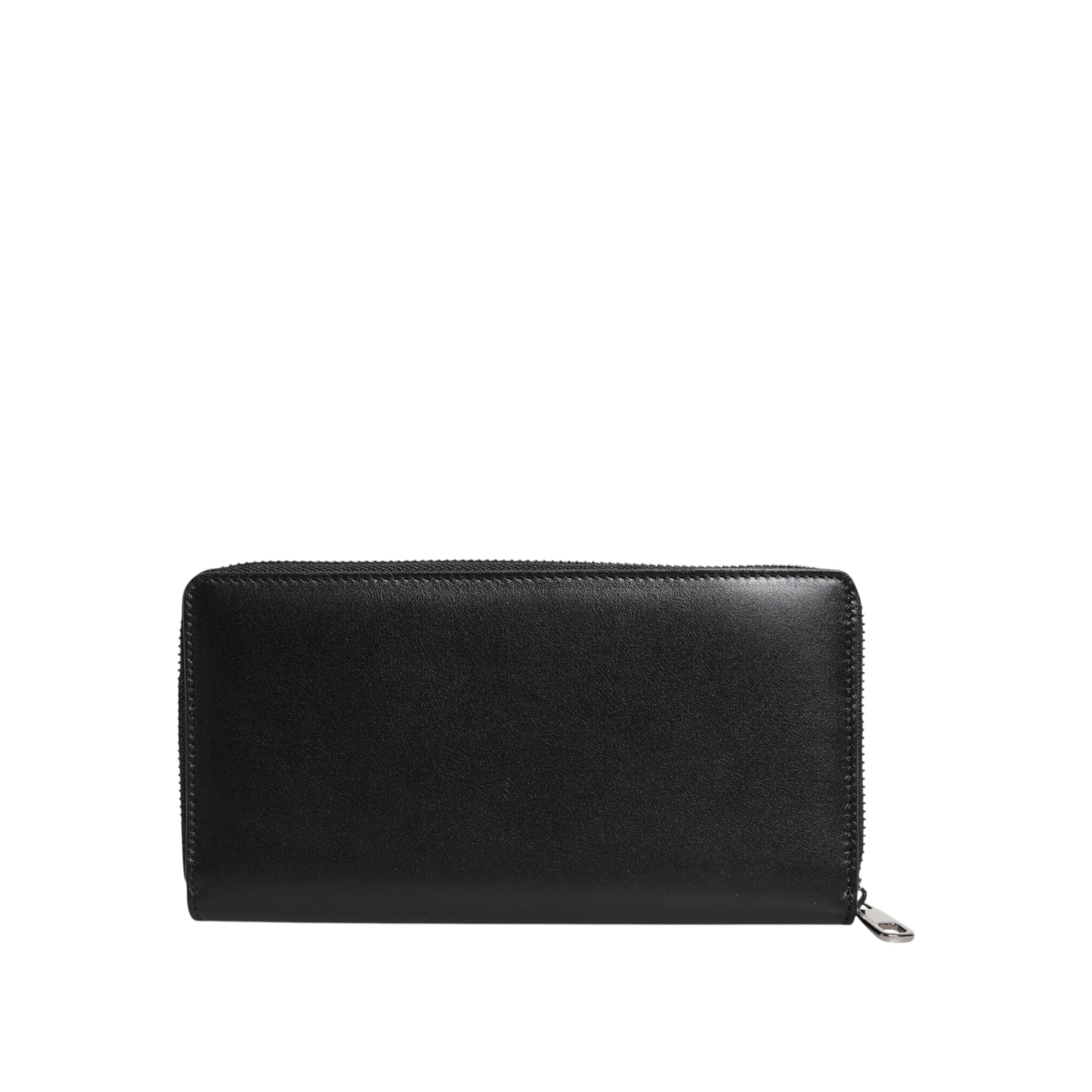 Dolce & Gabbana Black Leather Logo Zip-Around Continental Wallet