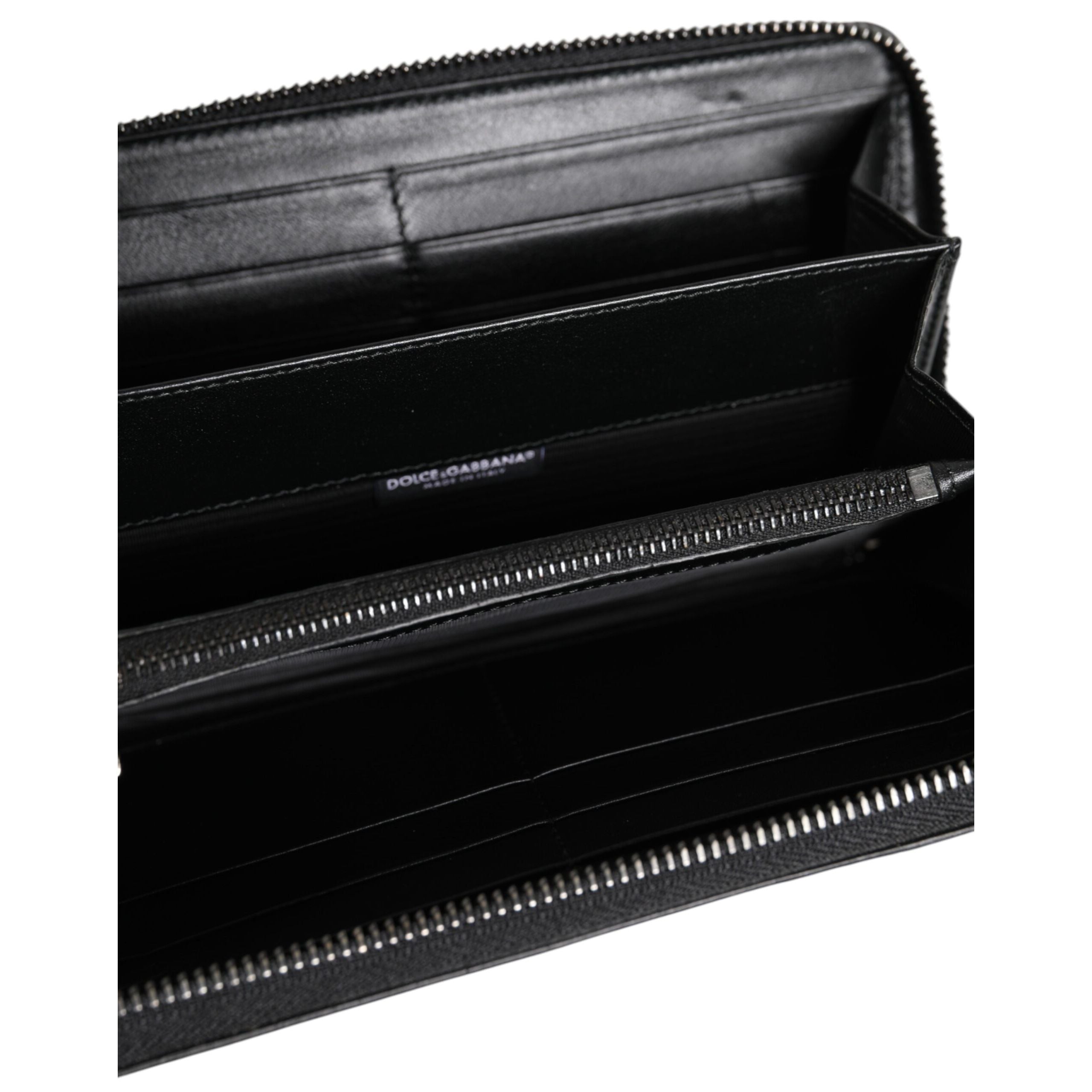 Dolce & Gabbana Black Leather Logo Zip-Around Continental Wallet