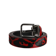 Ceinture Dolce & Gabbana noire et rouge à imprimé léopard avec boucle en métal argenté