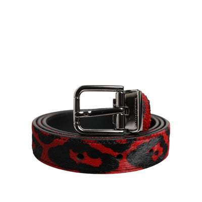 Cintura Dolce & Gabbana nera e rossa con fibbia in metallo argentato a fantasia leopardata