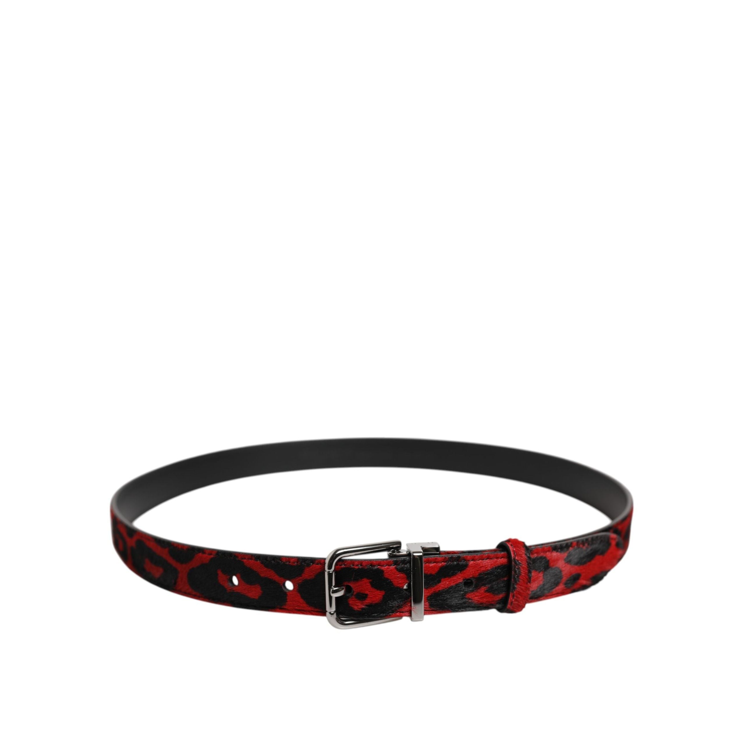 Ceinture Dolce & Gabbana noire et rouge à imprimé léopard avec boucle en métal argenté