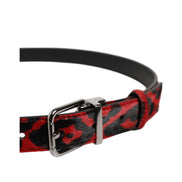 Ceinture Dolce & Gabbana noire et rouge à imprimé léopard avec boucle en métal argenté