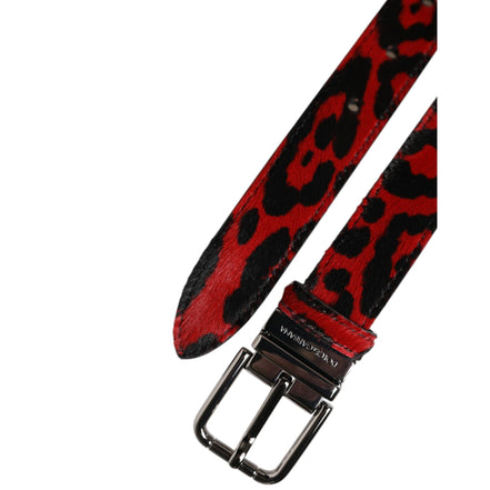 Ceinture Dolce & Gabbana noire et rouge à imprimé léopard avec boucle en métal argenté