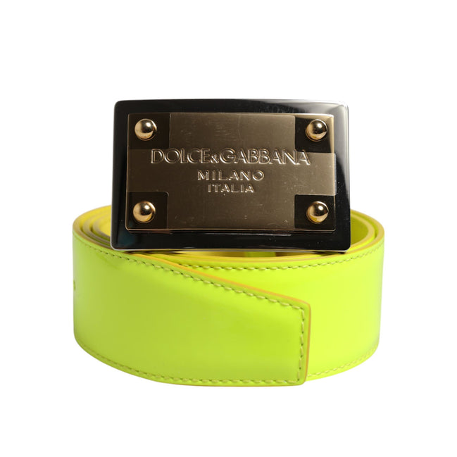 Cintura Dolce & Gabbana Giallo Verde con Fibbia Logo Classica in Metallo