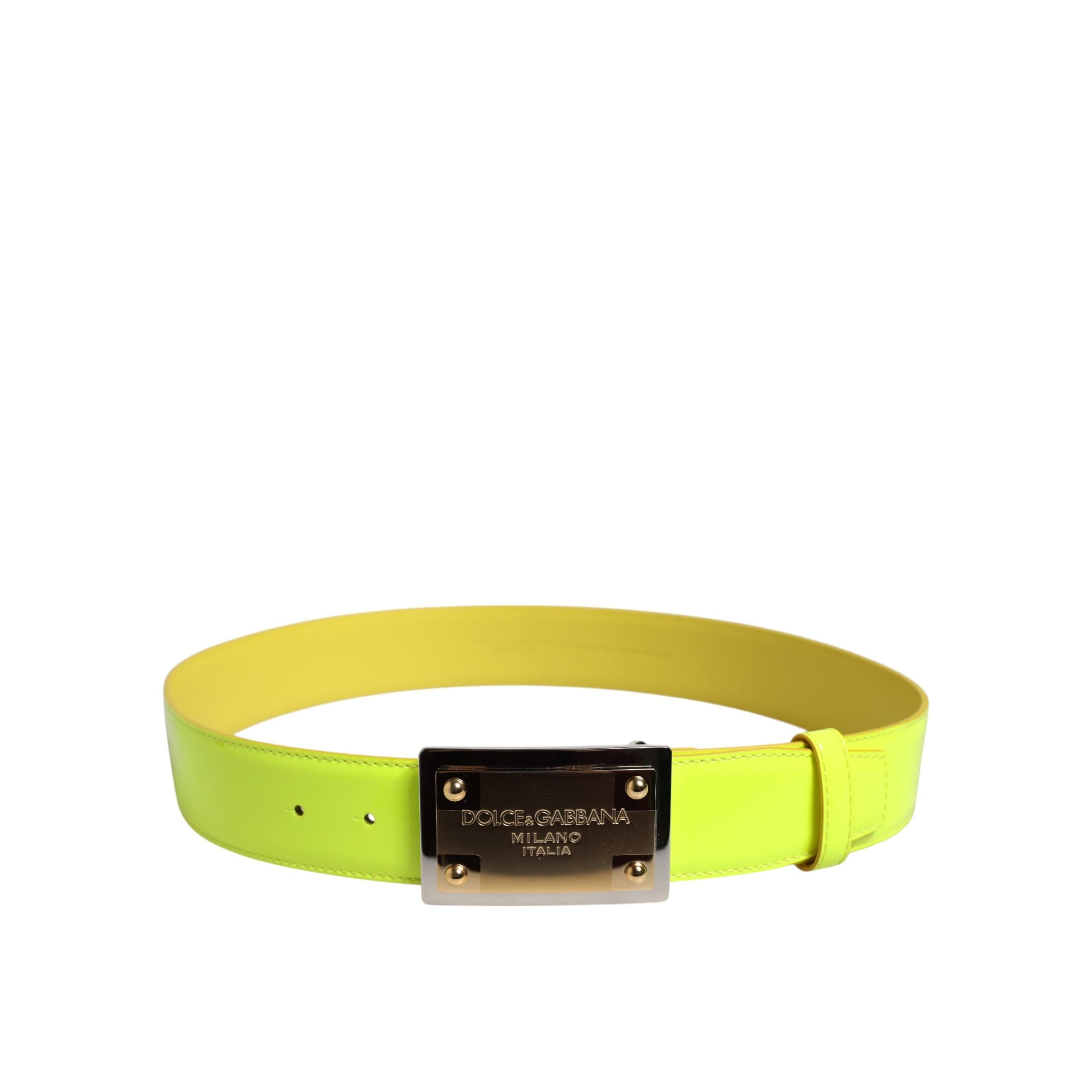 Cintura Dolce & Gabbana Giallo Verde con Fibbia Logo Classica in Metallo