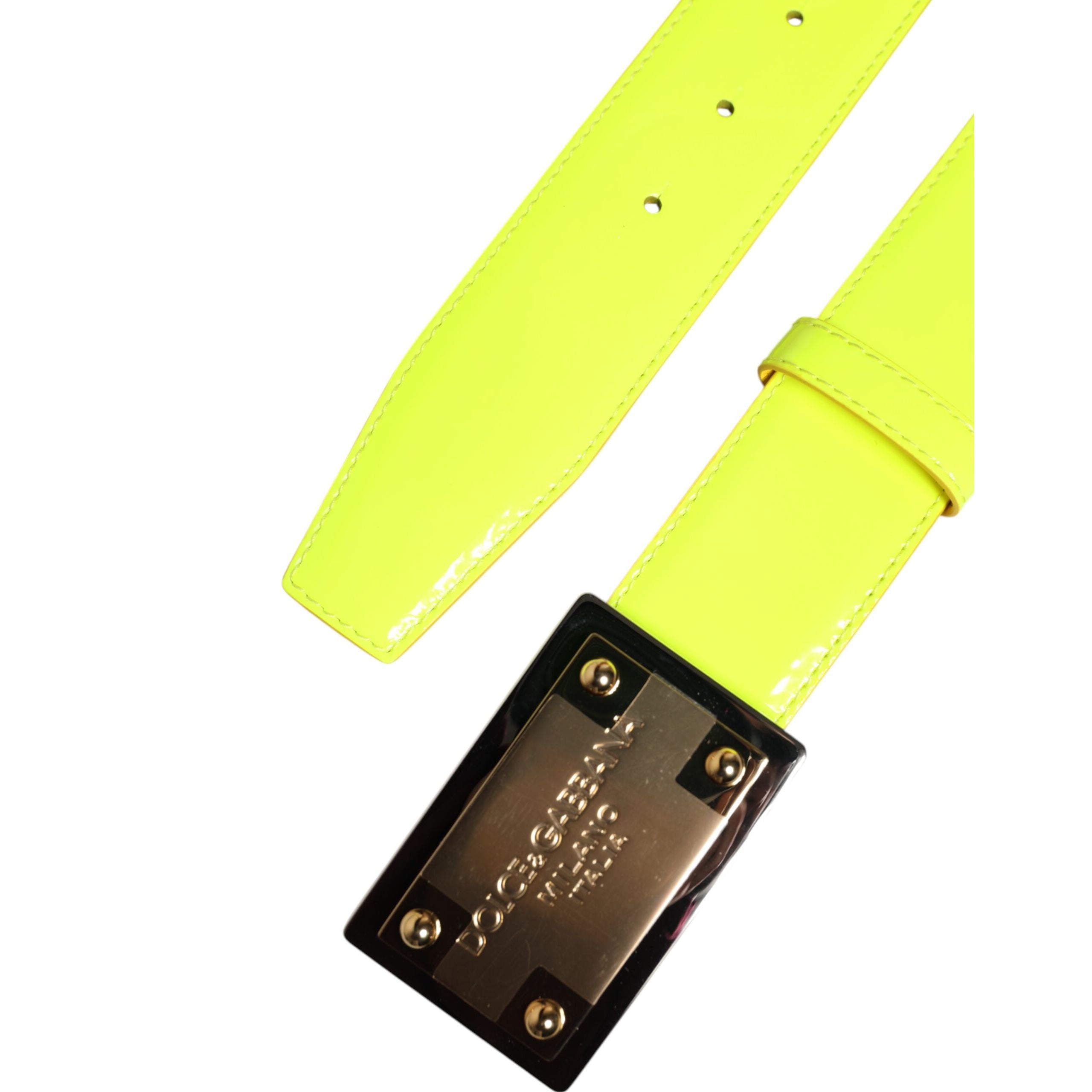 Cintura Dolce & Gabbana Giallo Verde con Fibbia Logo Classica in Metallo