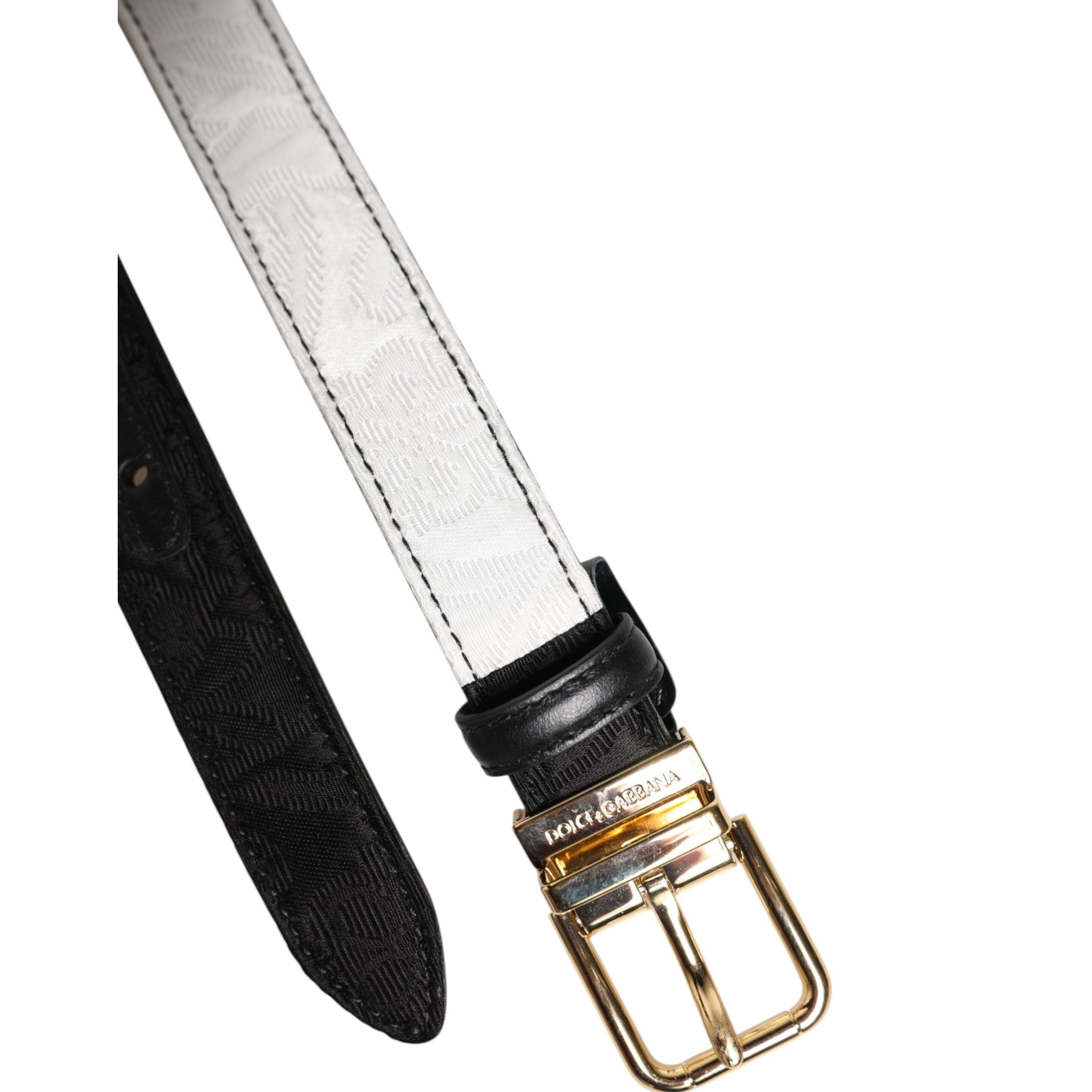 Dolce & Gabbana Black White Patchwork Gold Metal Buckle Belt