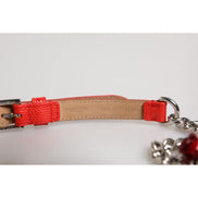Ceinture Dolce & Gabbana en cuir rouge avec chaîne argentée et motif floral