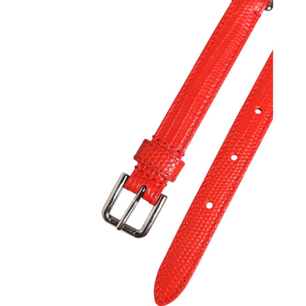 Ceinture Dolce & Gabbana en cuir rouge avec chaîne argentée et motif floral