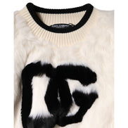 Dolce & Gabbana White Cropped Faux Fur DG Sweatshirt