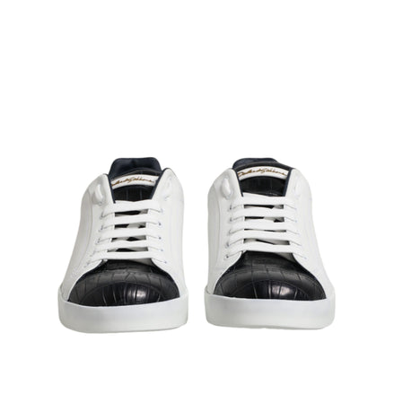 Dolce & Gabbana Scarpe Sneakers Portofino Bianche Nere in Pelle