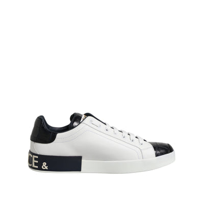 Dolce & Gabbana Scarpe Sneakers Portofino Bianche Nere in Pelle