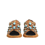 Dolce & Gabbana Brown Leather Studded Slide Sandals