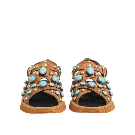 Dolce & Gabbana Sandali Ciabatte in Pelle Marrone con Borchie