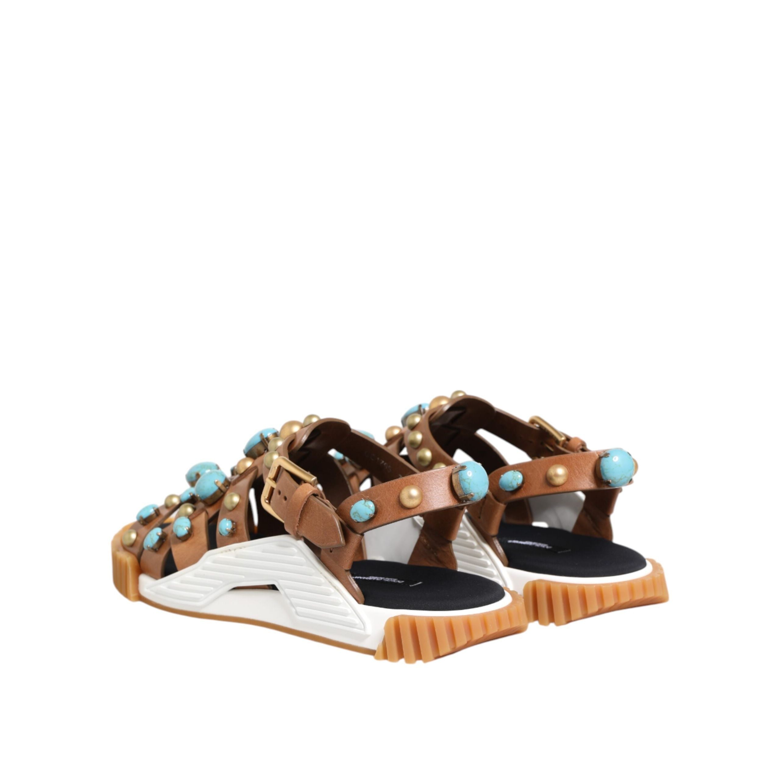 Dolce & Gabbana Brown Leather Studded Slide Sandals