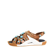 Dolce & Gabbana Brown Leather Studded Slide Sandals