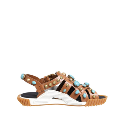 Dolce & Gabbana Sandali Ciabatte in Pelle Marrone con Borchie