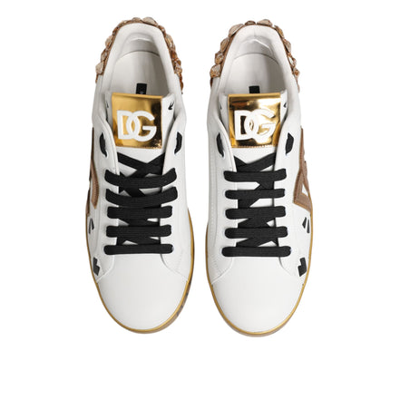 Chaussures Dolce & Gabbana Baskets Portofino en Or Blanc et Cristal