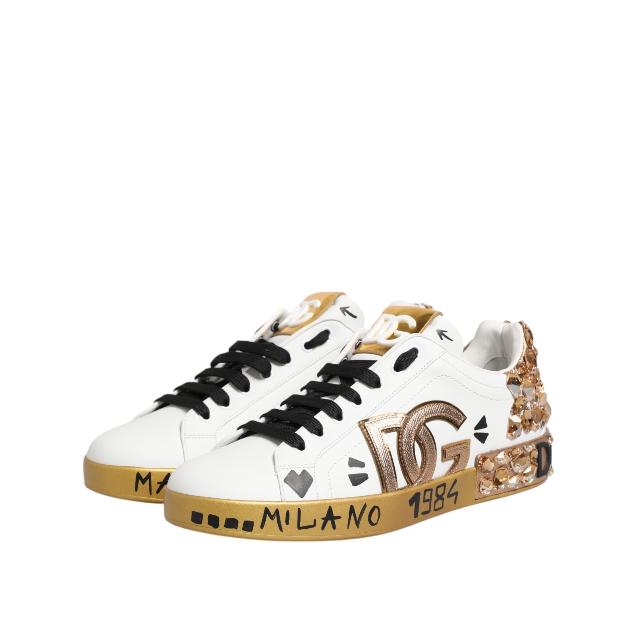 Chaussures Dolce & Gabbana Baskets Portofino en Or Blanc et Cristal