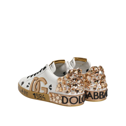Chaussures Dolce & Gabbana Baskets Portofino en Or Blanc et Cristal