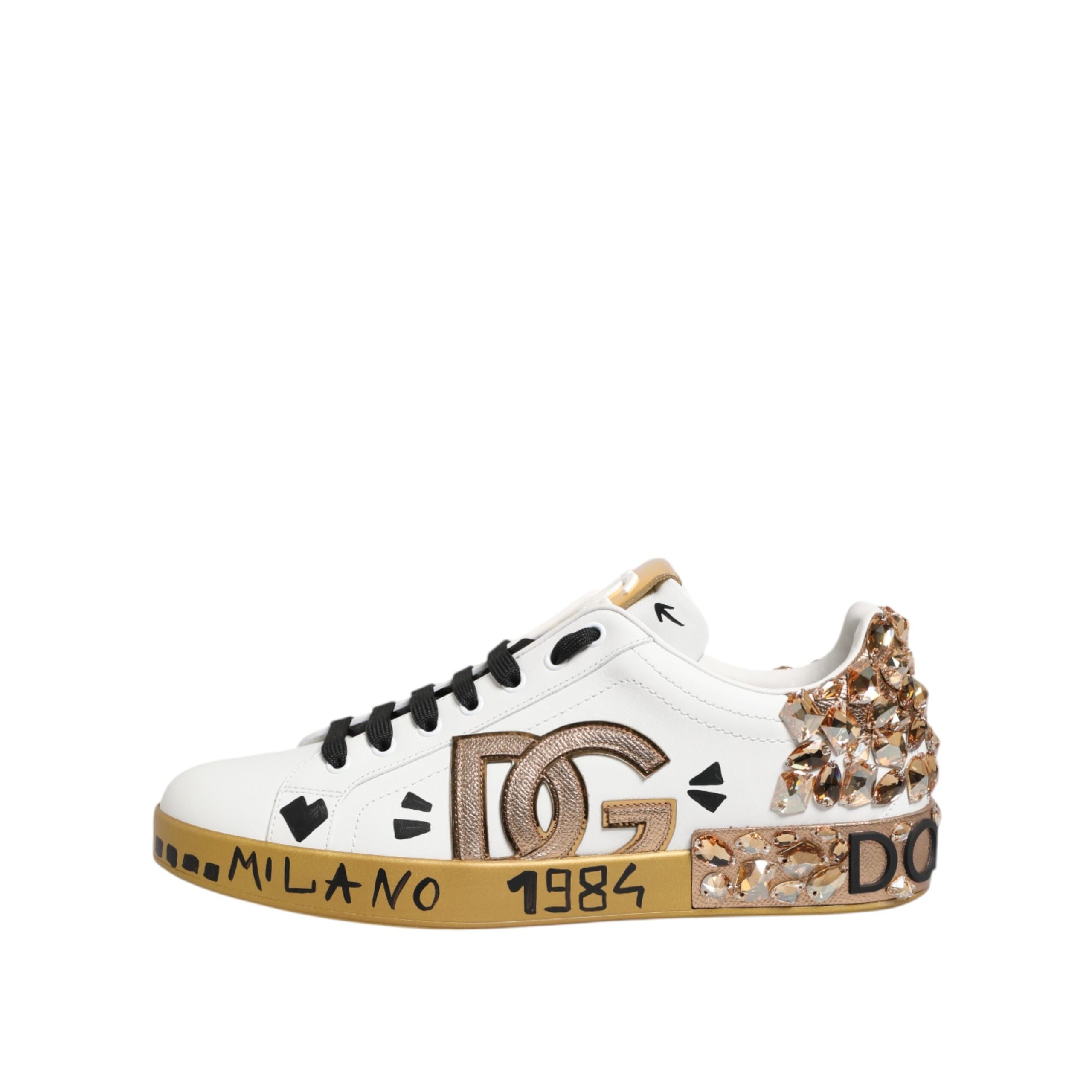 Chaussures Dolce & Gabbana Baskets Portofino en Or Blanc et Cristal