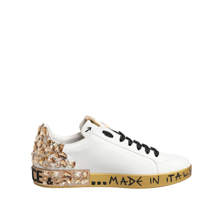 Chaussures Dolce & Gabbana Baskets Portofino en Or Blanc et Cristal