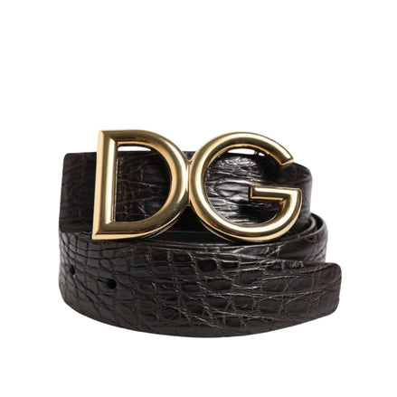 Cintura Dolce & Gabbana nera in pelle esotica con fibbia logo DG