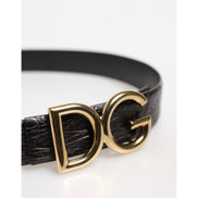 Ceinture en cuir exotique noir avec boucle logo DG Dolce & Gabbana