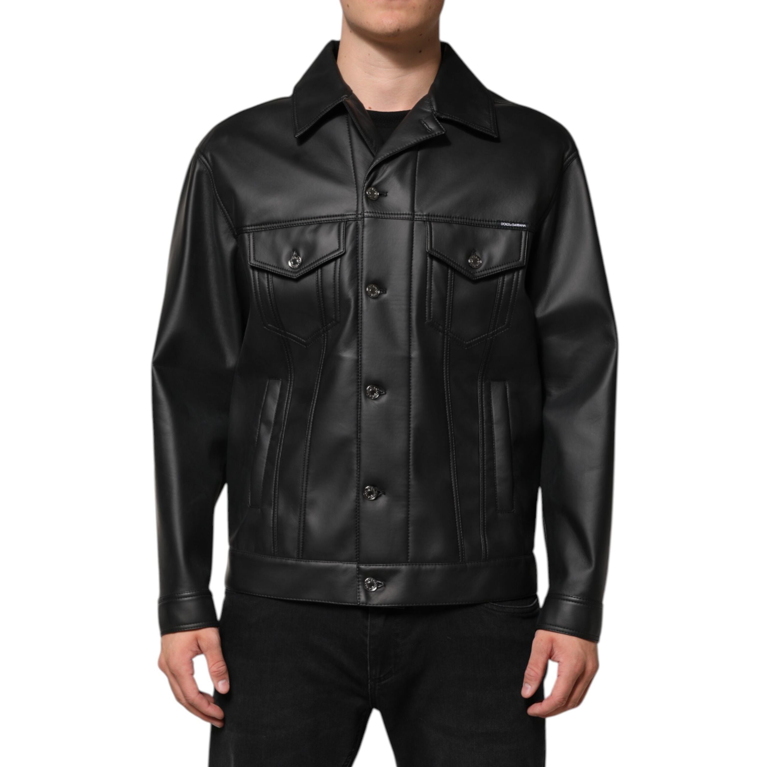 Dolce & Gabbana Giacca Biker Nera in Poliestere con Bottoni