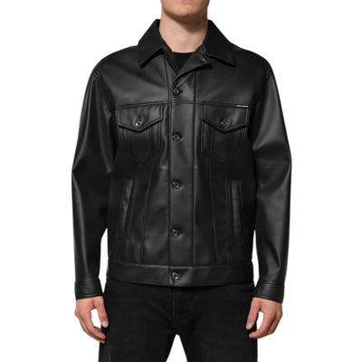 Dolce & Gabbana Giacca Biker Nera in Poliestere con Bottoni
