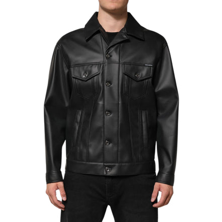 Dolce & Gabbana Giacca Biker Nera in Poliestere con Bottoni