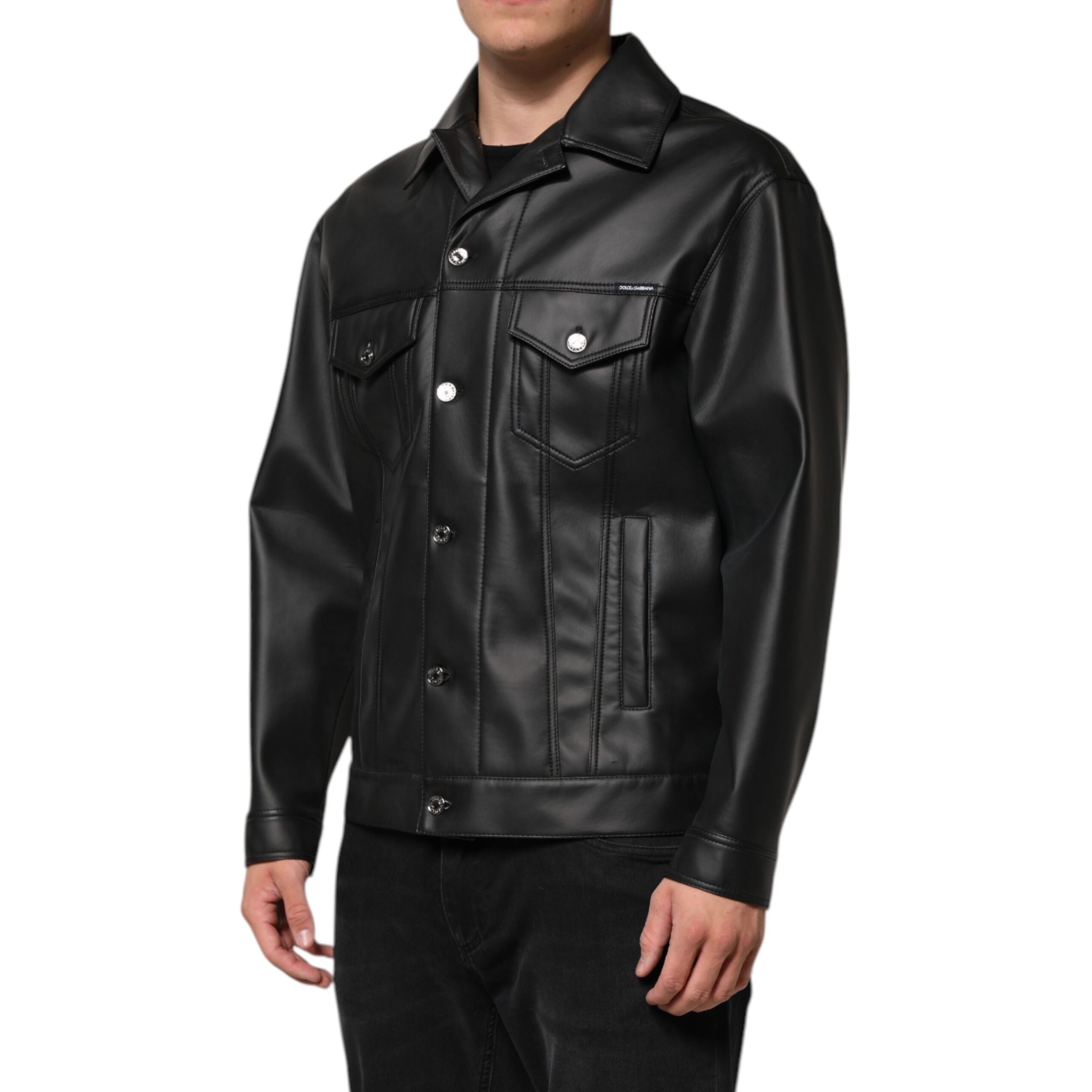 Dolce & Gabbana Giacca Biker Nera in Poliestere con Bottoni