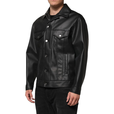 Dolce & Gabbana Giacca Biker Nera in Poliestere con Bottoni